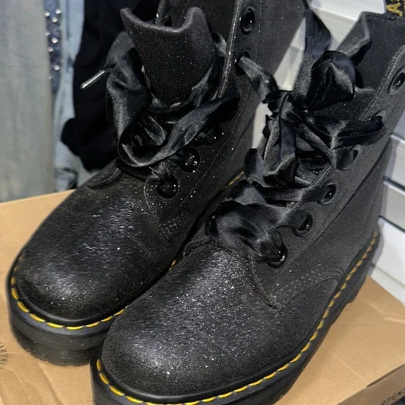 Dr. Martens Black Glitter Combat Boots - Picture 5 of 5